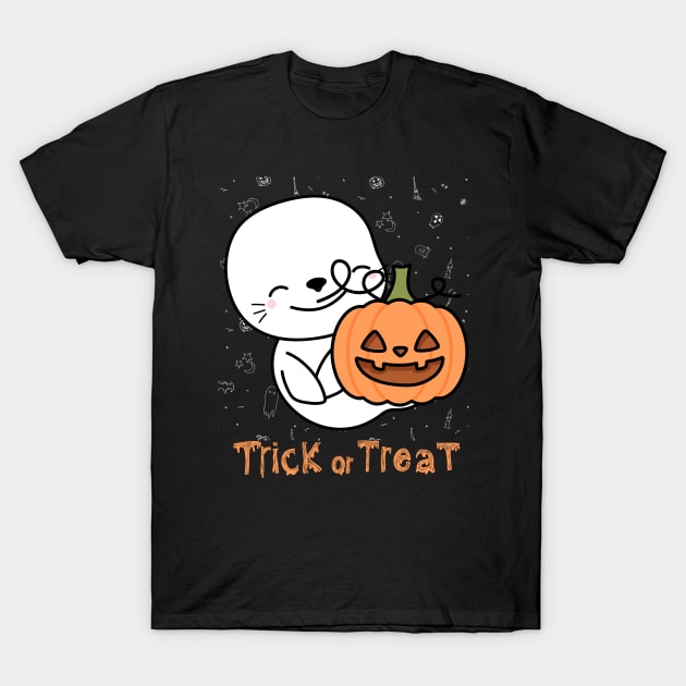 Halloween boooo cute ghost pumpkin Happy Halloween T-Shirt by BoogieCreates